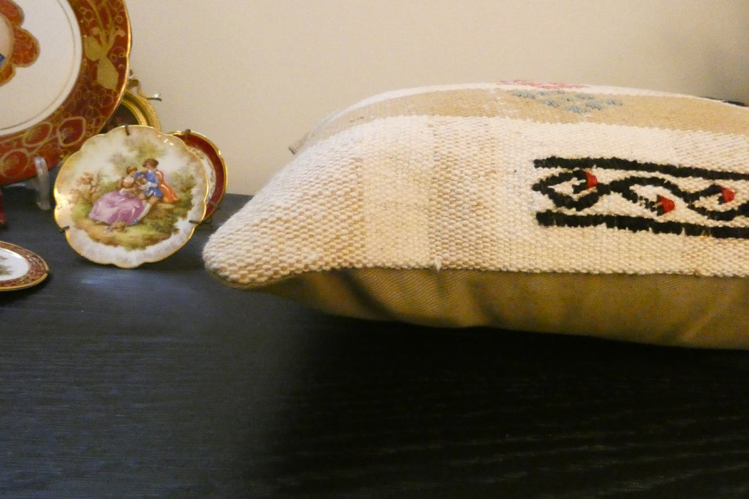 Handmade Turkish Kilim Cushion 30 x 50cm , Vintage Wool Lumbar Cushion with Insert,  Organic Cotton Back- Rugs direct New Zealand 