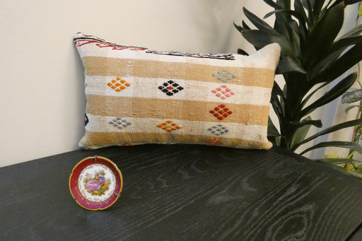 Handmade Turkish Kilim Cushion 30 x 50cm , Vintage Wool Lumbar Cushion with Insert,  Organic Cotton Back- Rugs direct New Zealand 