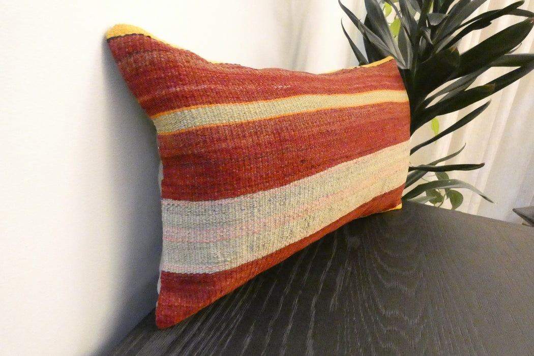Handmade Turkish Kilim Cushion 30 x 50cm ,Vintage Wool Lumbar Cushion with Insert, Organic Cotton Back, Rugs Direct New Zealand 