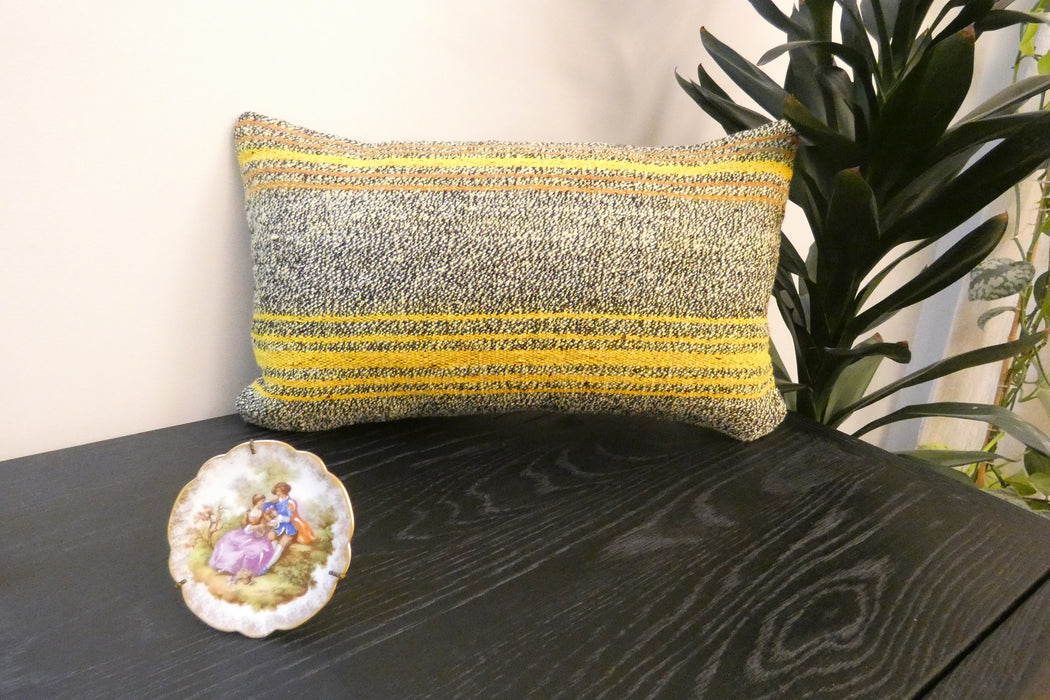 Handmade Turkish Kilim Cushion 30 x 50cm, Vintage Wool Lumbar Cushion with Insert, Organic Cotton Back-Rugs Direct New Zealand 