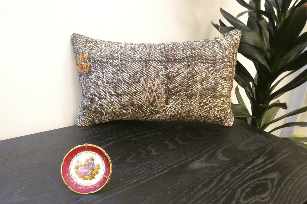 Handmade Turkish Kilim Cushion 30 x 50cm, Vintage Wool Lumbar Cushion with Insert, Organic Cotton Back- Rugs Direct New Zealand 