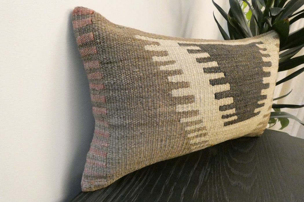 Handmade Turkish Kilim Cushion 30 x 50cm ,Vintage Wool Lumbar Cushion with Insert, Organic Cotton Back- Rugs Direct New Zealand 