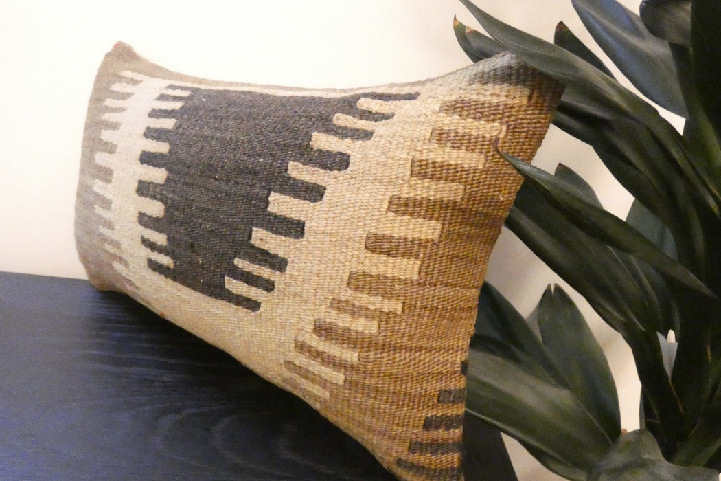 Handmade Turkish Kilim Cushion 30 x 50cm ,Vintage Wool Lumbar Cushion with Insert, Organic Cotton Back- Rugs Direct New Zealand 