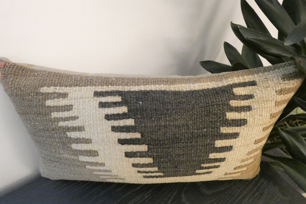 Handmade Turkish Kilim Cushion 30 x 50cm ,Vintage Wool Lumbar Cushion with Insert, Organic Cotton Back- Rugs Direct New Zealand 