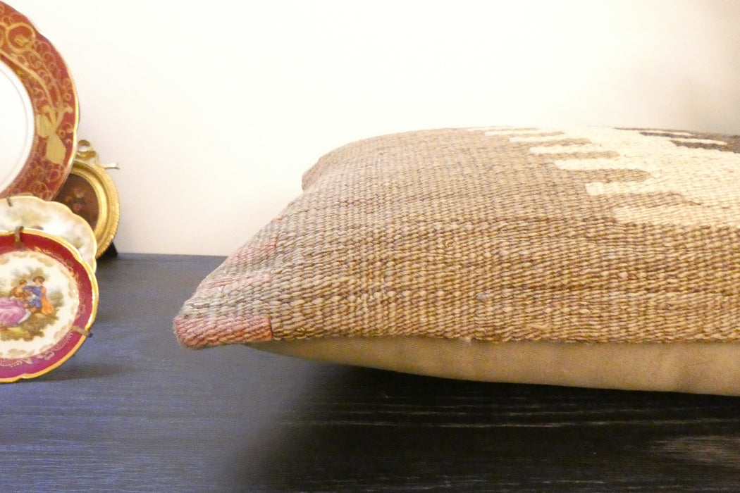 Handmade Turkish Kilim Cushion 30 x 50cm ,Vintage Wool Lumbar Cushion with Insert, Organic Cotton Back- Rugs Direct New Zealand 