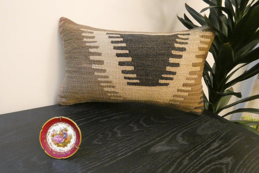 Handmade Turkish Kilim Cushion 30 x 50cm ,Vintage Wool Lumbar Cushion with Insert, Organic Cotton Back- Rugs Direct New Zealand 