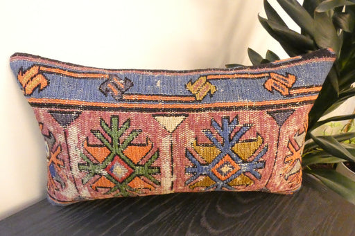 Handmade Turkish Kilim Cushion 30 x 50cm, Vintage Wool Lumbar Cushion with Insert, Organic Cotton Back- Rugs Direct New Zealand 