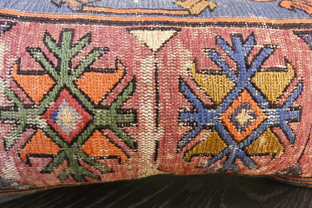 Handmade Turkish Kilim Cushion 30 x 50cm, Vintage Wool Lumbar Cushion with Insert, Organic Cotton Back- Rugs Direct New Zealand 
