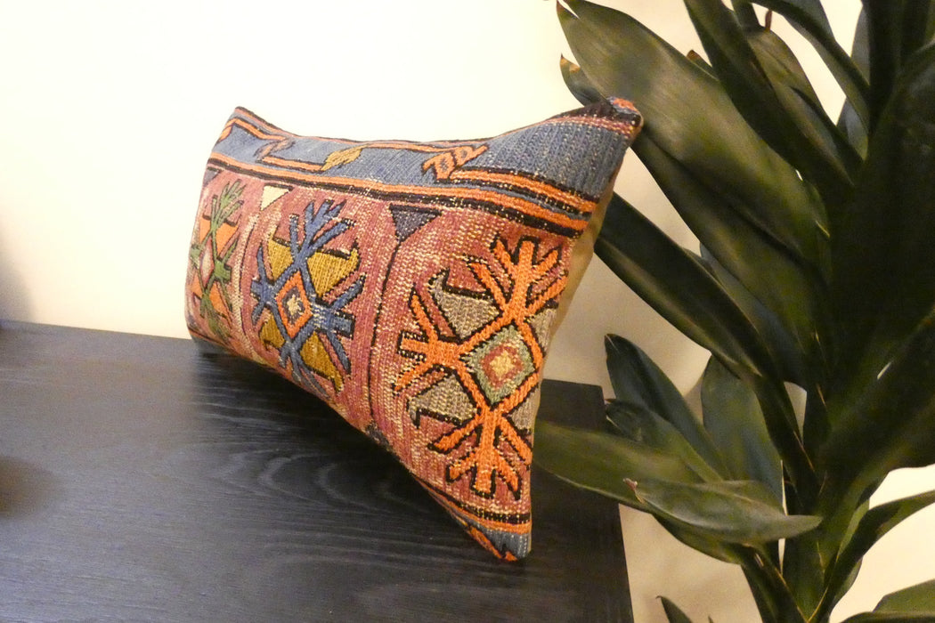 Handmade Turkish Kilim Cushion 30 x 50cm, Vintage Wool Lumbar Cushion with Insert, Organic Cotton Back- Rugs Direct New Zealand 