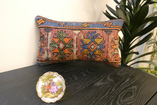 Handmade Turkish Kilim Cushion 30 x 50cm, Vintage Wool Lumbar Cushion with Insert, Organic Cotton Back- Rugs Direct New Zealand 