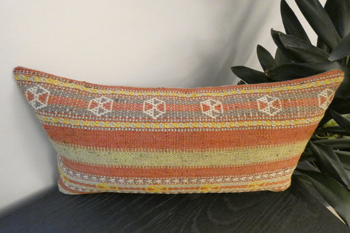 Handmade Turkish Kilim Cushion 30 x 50cm, Vintage Wool Lumbar Cushion with Insert , Organic Cotton Back,  Rugs Direct New Zealand 