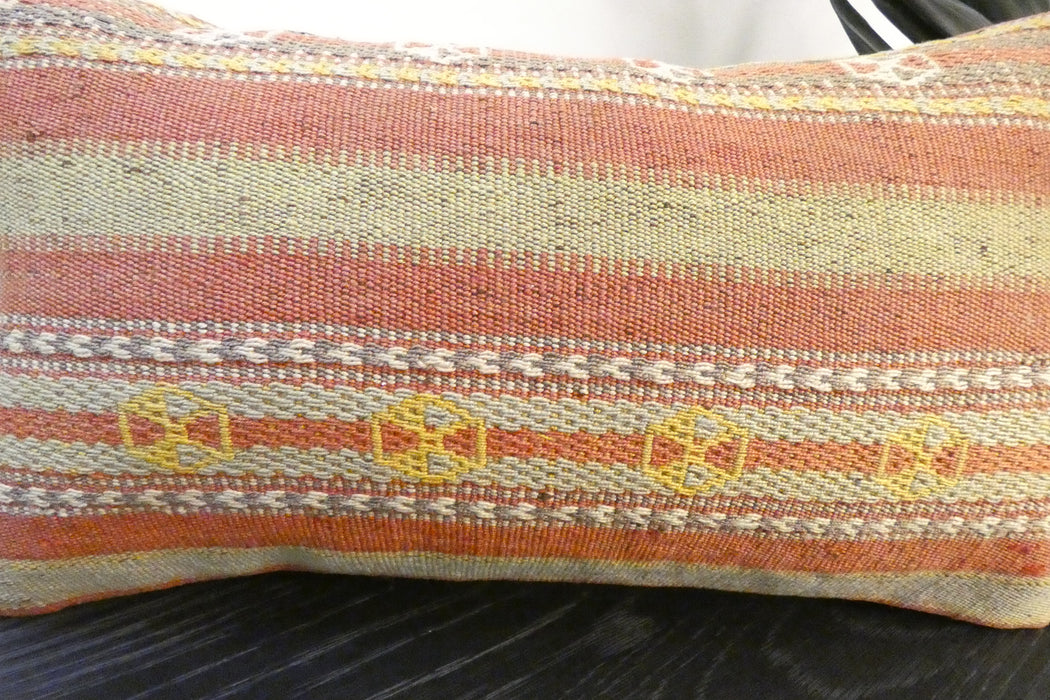 Handmade Turkish Kilim Cushion 30 x 50cm, Vintage Wool Lumbar Cushion with Insert , Organic Cotton Back,  Rugs Direct New Zealand 