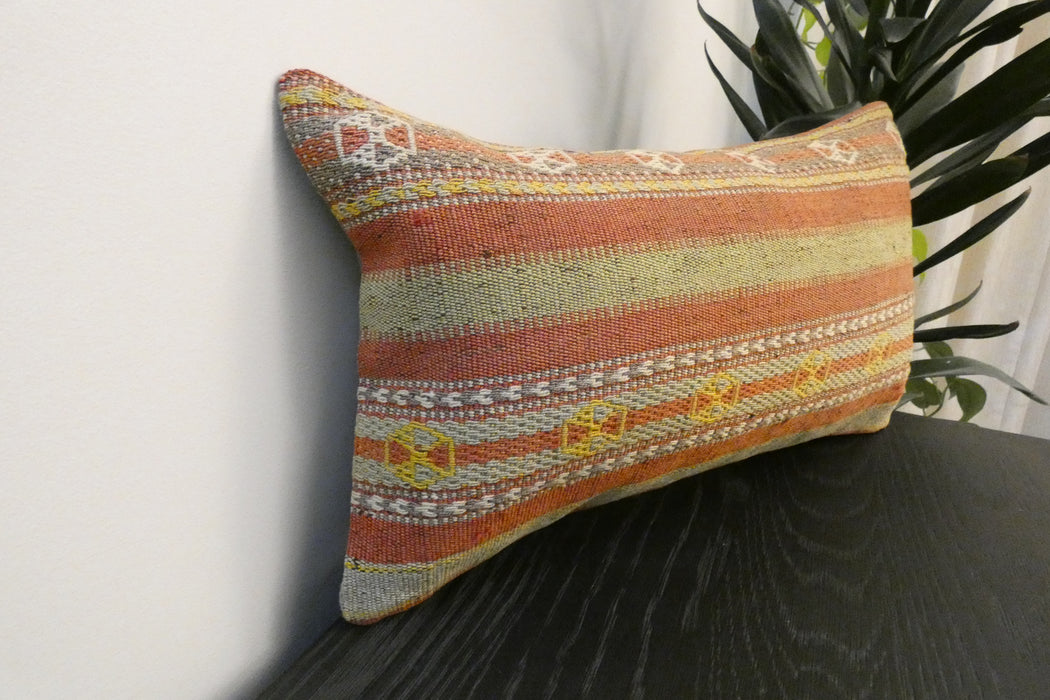 Handmade Turkish Kilim Cushion 30 x 50cm, Vintage Wool Lumbar Cushion with Insert , Organic Cotton Back,  Rugs Direct New Zealand 