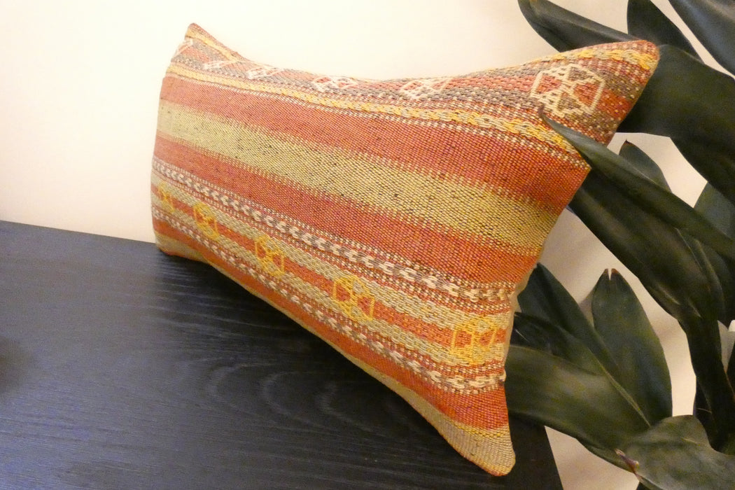 Handmade Turkish Kilim Cushion 30 x 50cm, Vintage Wool Lumbar Cushion with Insert , Organic Cotton Back,  Rugs Direct New Zealand 