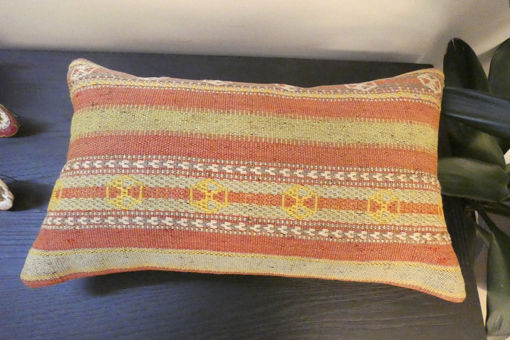 Handmade Turkish Kilim Cushion 30 x 50cm, Vintage Wool Lumbar Cushion with Insert , Organic Cotton Back,  Rugs Direct New Zealand 