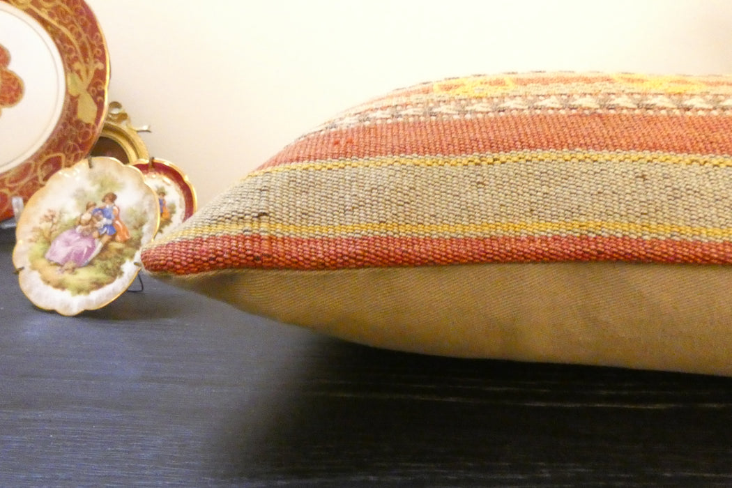 Handmade Turkish Kilim Cushion 30 x 50cm, Vintage Wool Lumbar Cushion with Insert , Organic Cotton Back,  Rugs Direct New Zealand 