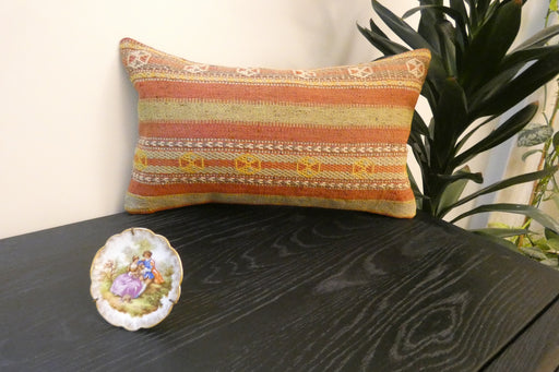 Handmade Turkish Kilim Cushion 30 x 50cm, Vintage Wool Lumbar Cushion with Insert , Organic Cotton Back,  Rugs Direct New Zealand 