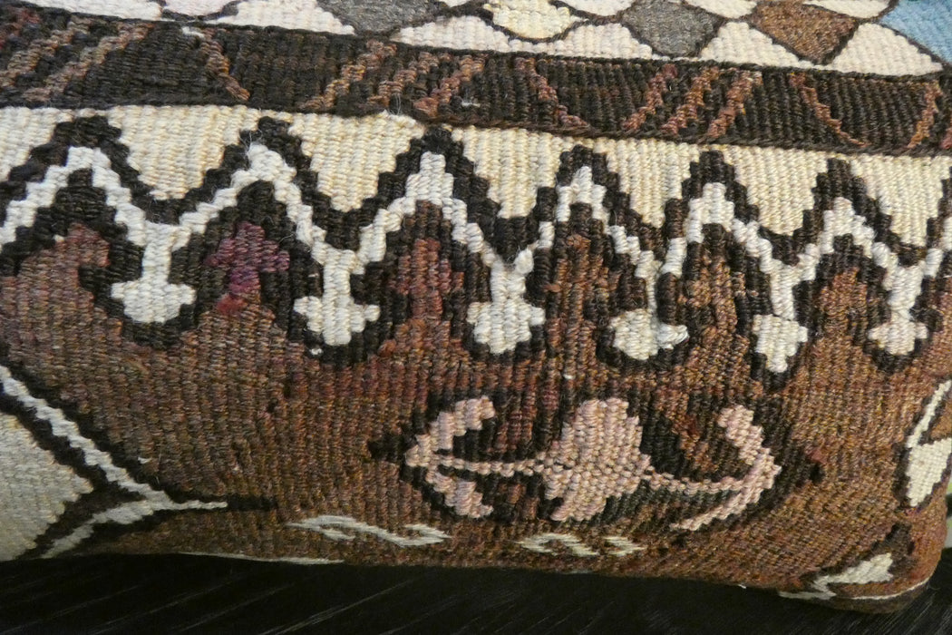Handmade Turkish Kilim Cushion 30 x 50cm, Vintage Wool Lumbar Cushion with Insert , Organic Cotton Back- Rugs Direct New Zealand 