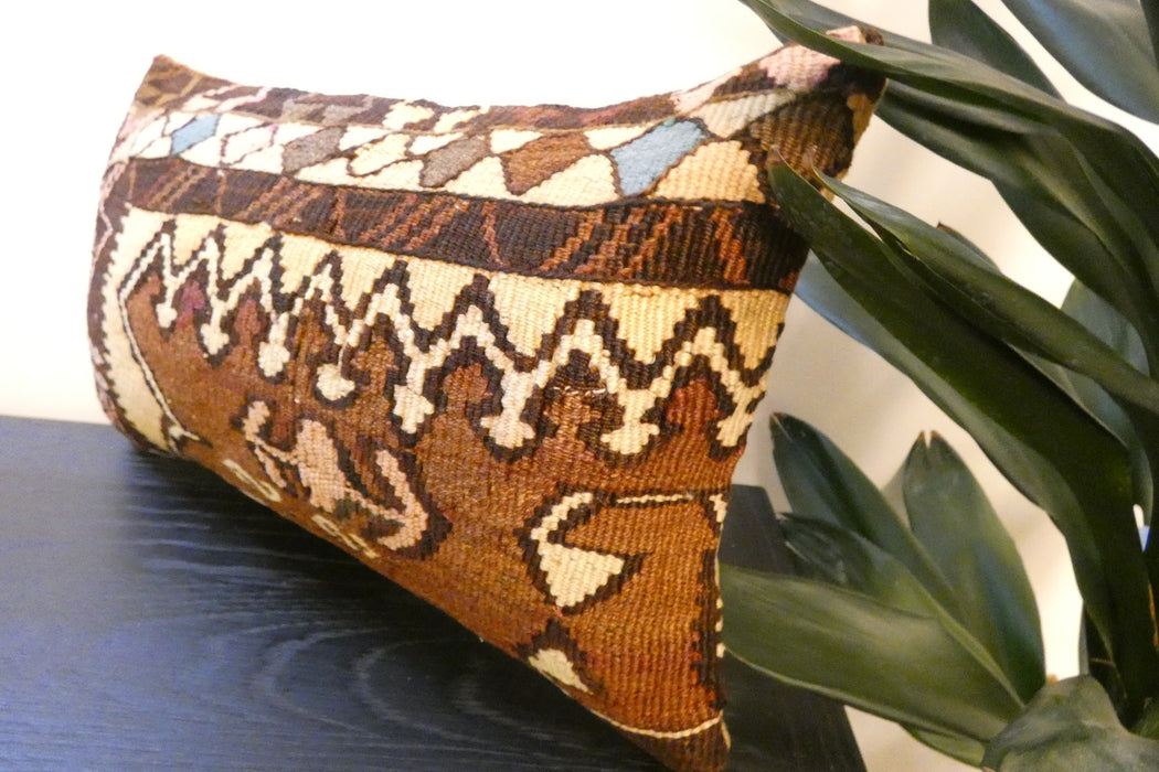 Handmade Turkish Kilim Cushion 30 x 50cm, Vintage Wool Lumbar Cushion with Insert , Organic Cotton Back- Rugs Direct New Zealand 