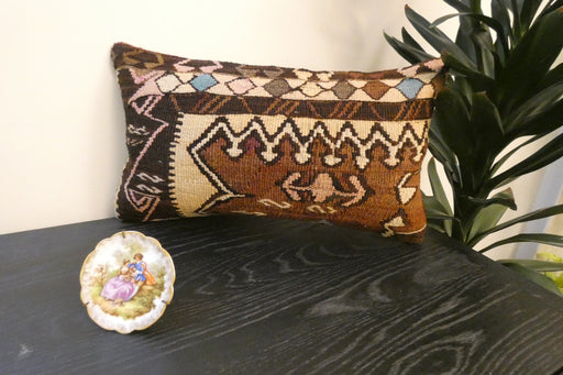 Handmade Turkish Kilim Cushion 30 x 50cm, Vintage Wool Lumbar Cushion with Insert , Organic Cotton Back- Rugs Direct New Zealand 