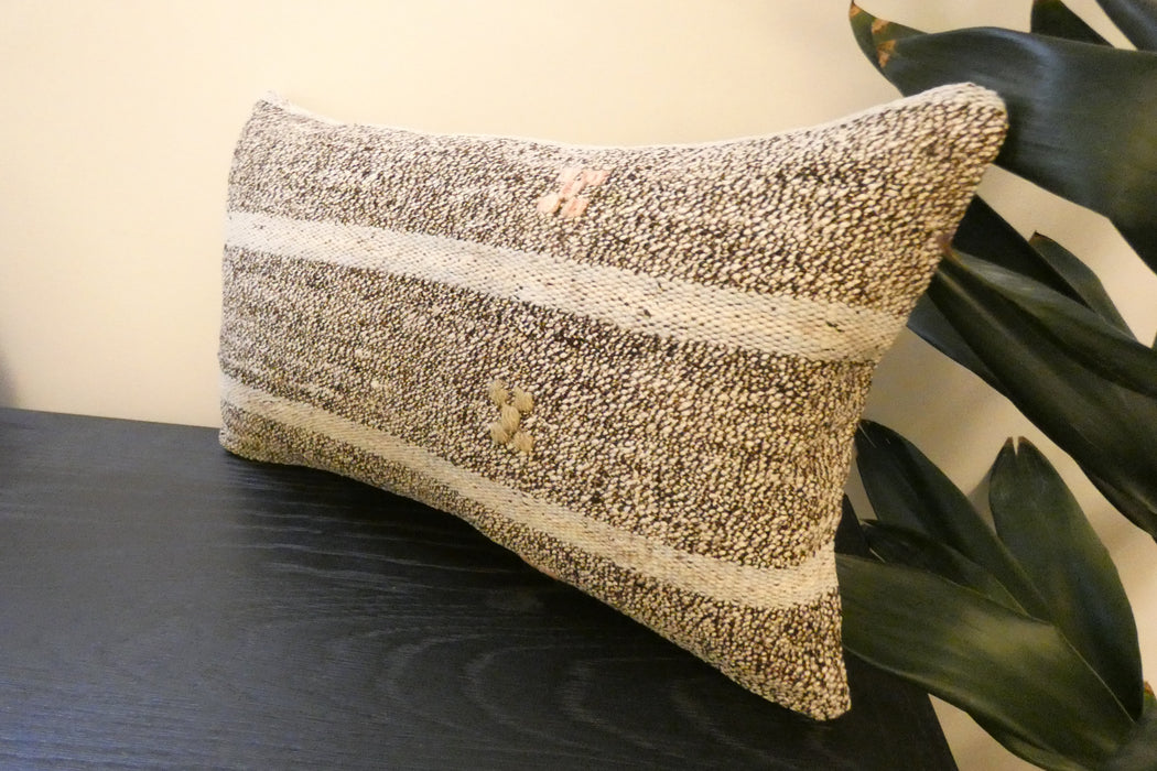 Handmade Turkish Kilim Cushion 30 x 50cm, Vintage Wool Lumbar Cushion with Insert, Organic Cotton Back- Rugs Direct New Zealand 