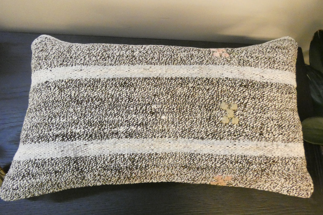 Handmade Turkish Kilim Cushion 30 x 50cm, Vintage Wool Lumbar Cushion with Insert, Organic Cotton Back- Rugs Direct New Zealand 