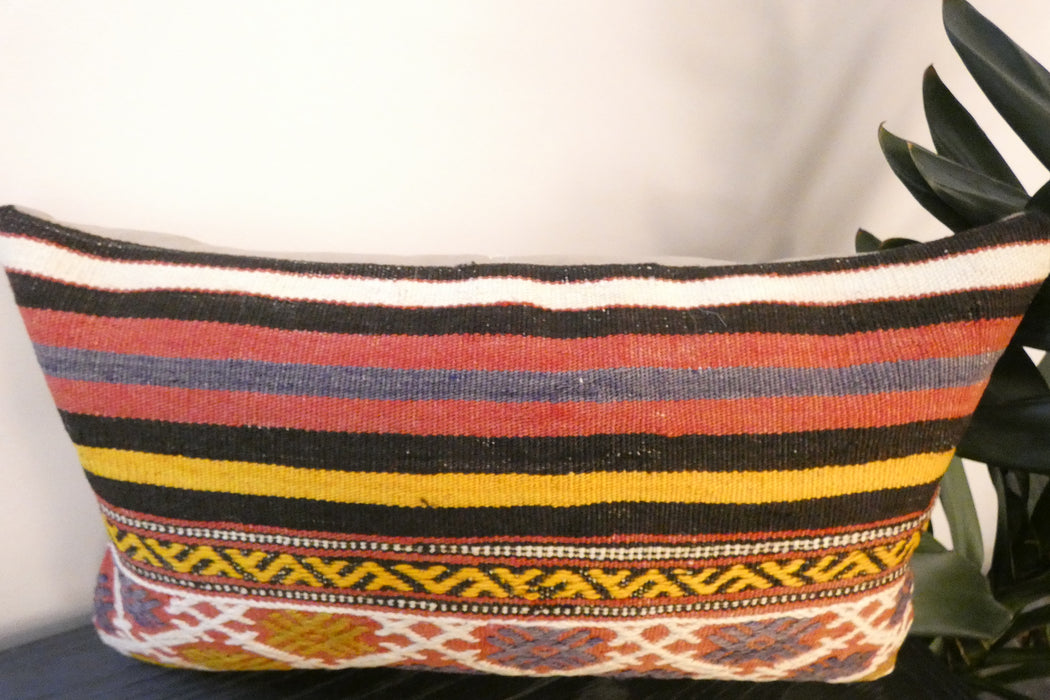 Handmade Turkish Kilim Cushion 30 x 50cm | Vintage Wool Lumbar Cushion with Insert | Organic Cotton Back | TK26-C969- Rugs Direct 