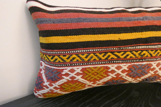 Handmade Turkish Kilim Cushion 30 x 50cm | Vintage Wool Lumbar Cushion with Insert | Organic Cotton Back | TK26-C969- Rugs Direct 