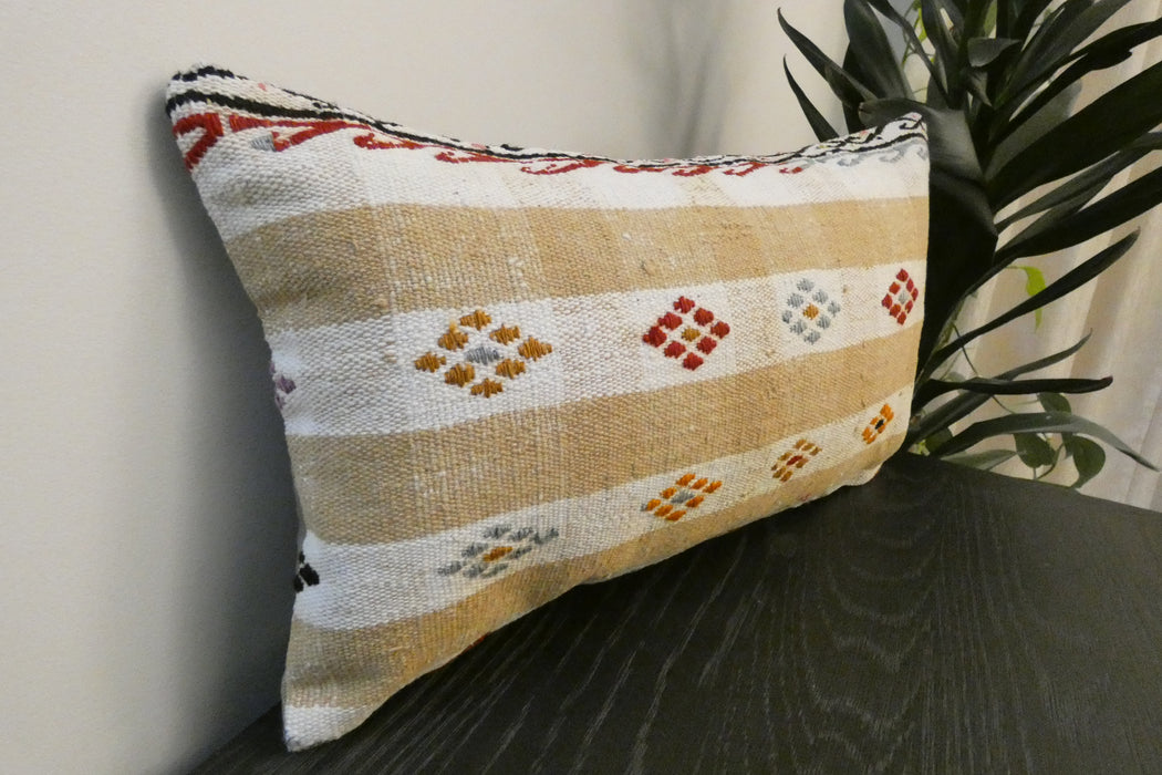 Handmade Turkish Kilim Cushion 30 x 50cm, Vintage Wool Lumbar Cushion with Insert , Organic Cotton Back, Rugs direct New Zealand 