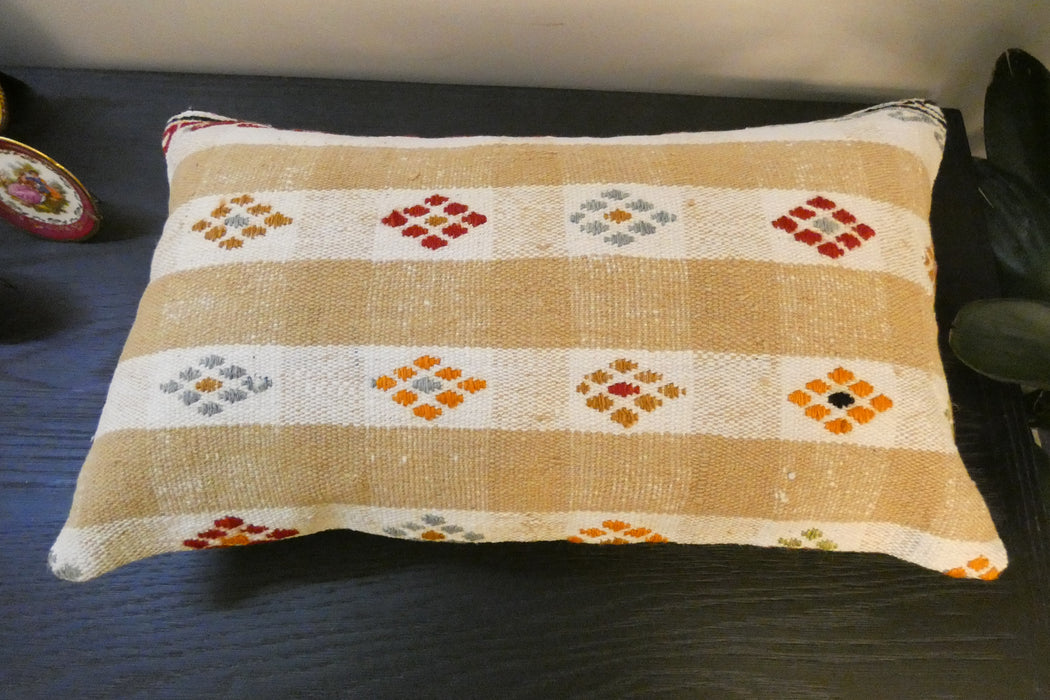Handmade Turkish Kilim Cushion 30 x 50cm, Vintage Wool Lumbar Cushion with Insert , Organic Cotton Back, Rugs direct New Zealand 