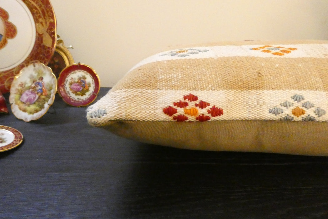 Handmade Turkish Kilim Cushion 30 x 50cm, Vintage Wool Lumbar Cushion with Insert , Organic Cotton Back, Rugs direct New Zealand 