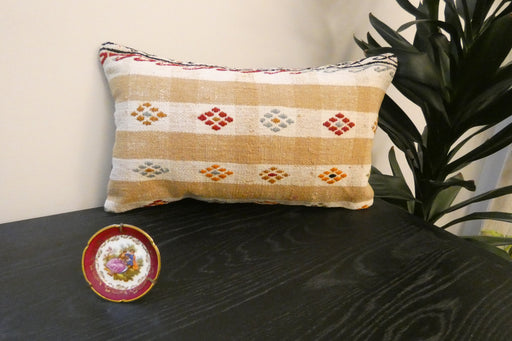 Handmade Turkish Kilim Cushion 30 x 50cm, Vintage Wool Lumbar Cushion with Insert , Organic Cotton Back, Rugs direct New Zealand 