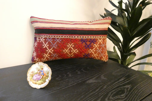 Handmade Turkish Kilim Cushion 30 x 50cm | Vintage Wool Lumbar Cushion with Insert | Organic Cotton Back | TK26-C971- Rugs Direct 