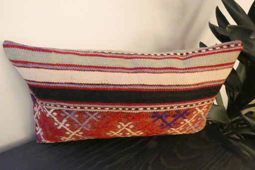 Handmade Turkish Kilim Cushion 30 x 50cm | Vintage Wool Lumbar Cushion with Insert | Organic Cotton Back | TK26-C971- Rugs Direct 