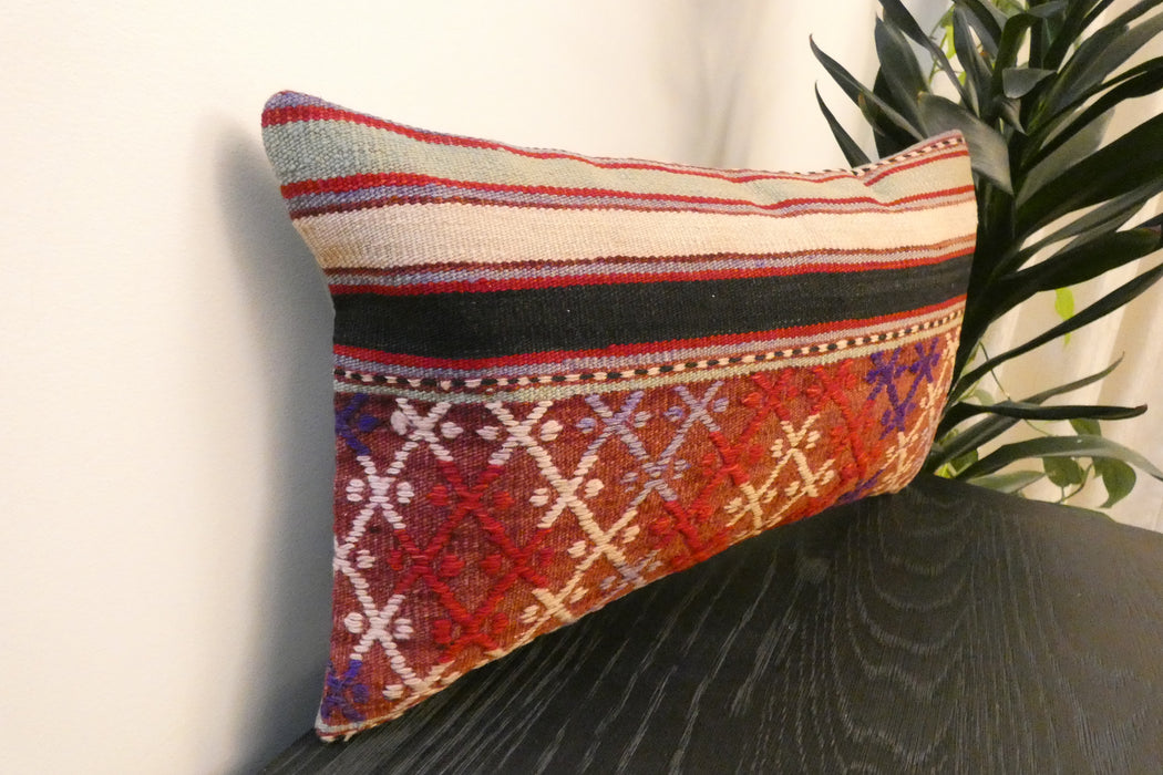 Handmade Turkish Kilim Cushion 30 x 50cm Vintage Wool Lumbar Cushion with Insert Organic Cotton Back Rugs Direct New zealand 