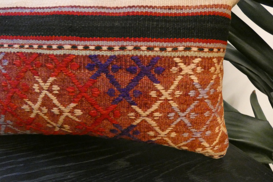 Handmade Turkish Kilim Cushion 30 x 50cm Vintage Wool Lumbar Cushion with Insert Organic Cotton Back Rugs Direct Newzealand 