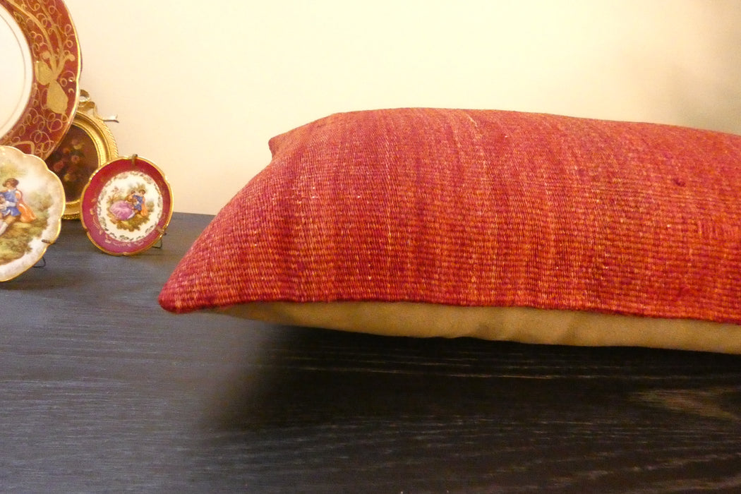 Handmade Turkish Kilim Cushion 30 x 50cm , Vintage Wool Lumbar Cushion with Insert, Organic Cotton Back- Rugs Direct New Zealand 