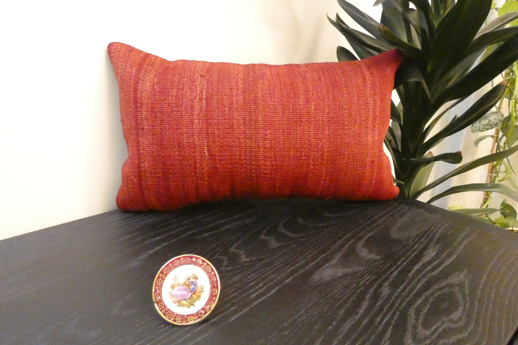 Handmade Turkish Kilim Cushion 30 x 50cm , Vintage Wool Lumbar Cushion with Insert, Organic Cotton Back- Rugs Direct New Zealand 
