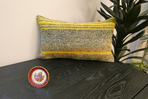 Handmade Turkish Kilim Cushion 30 x 50cm, Vintage Wool Lumbar Cushion with Insert, Organic Cotton Back- Rugs Direct New Zealand 
