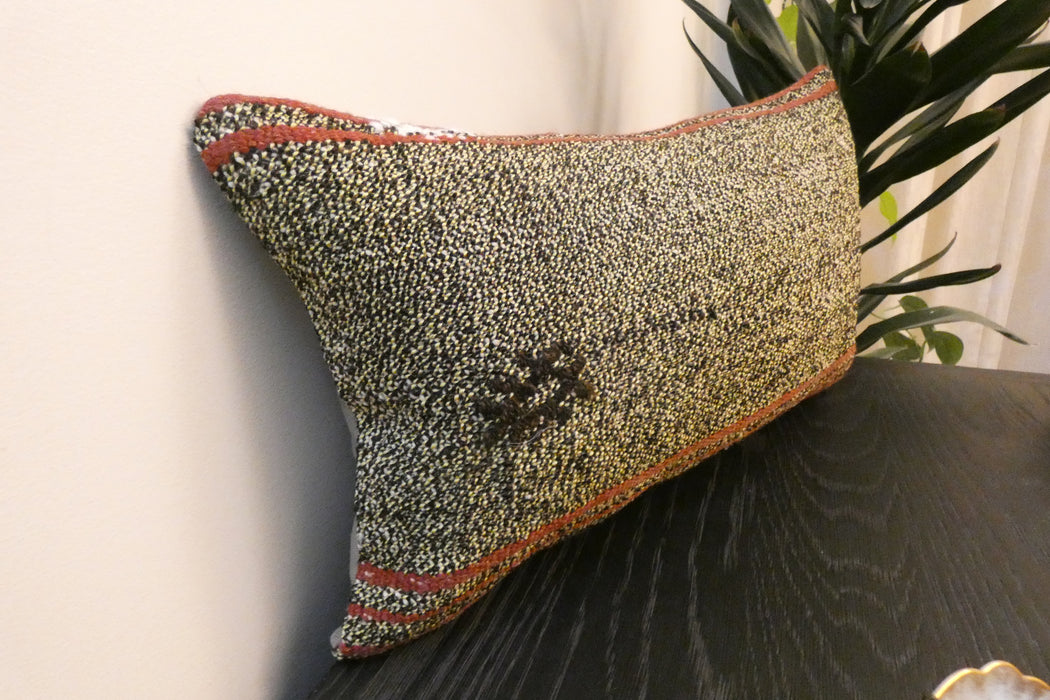 Handmade Turkish Kilim Cushion 30 x 50cm, Vintage Wool Lumbar Cushion with Insert , Organic Cotton Back- Rugs Direct New Zealand 