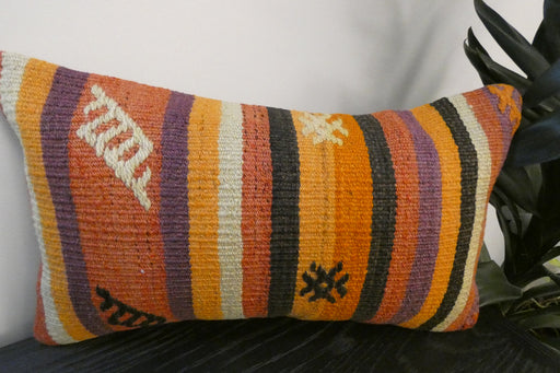 Handmade Turkish Kilim Cushion 30 x 50cm, Vintage Wool Lumbar Cushion with Insert,  Organic Cotton Back- Rugs Direct New Zealand 