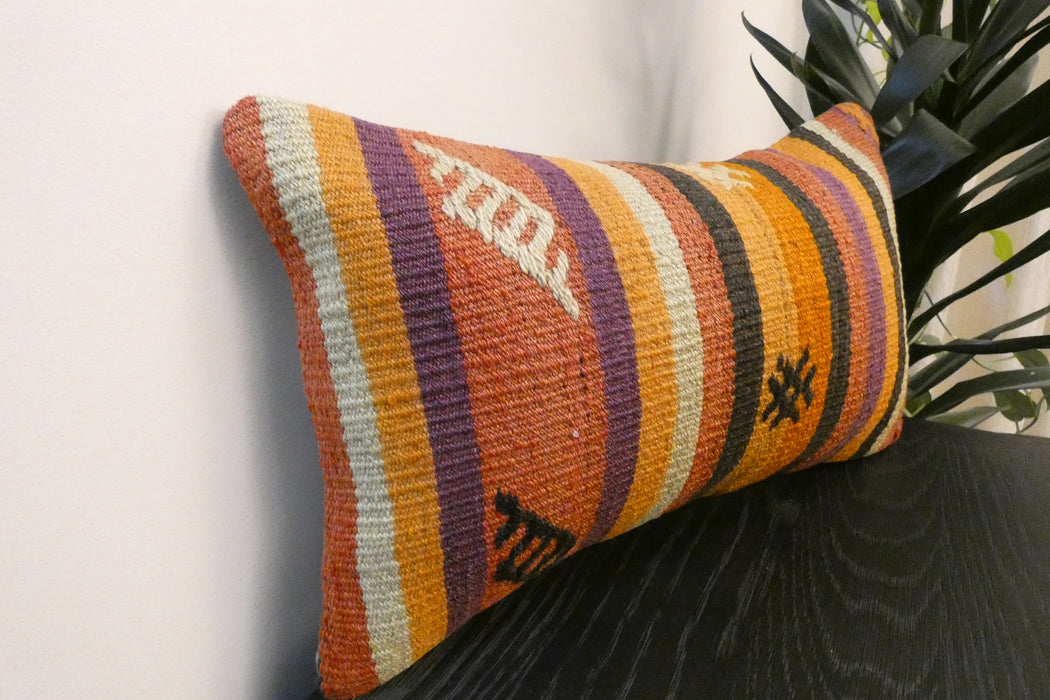 Handmade Turkish Kilim Cushion 30 x 50cm, Vintage Wool Lumbar Cushion with Insert,  Organic Cotton Back- Rugs Direct New Zealand 