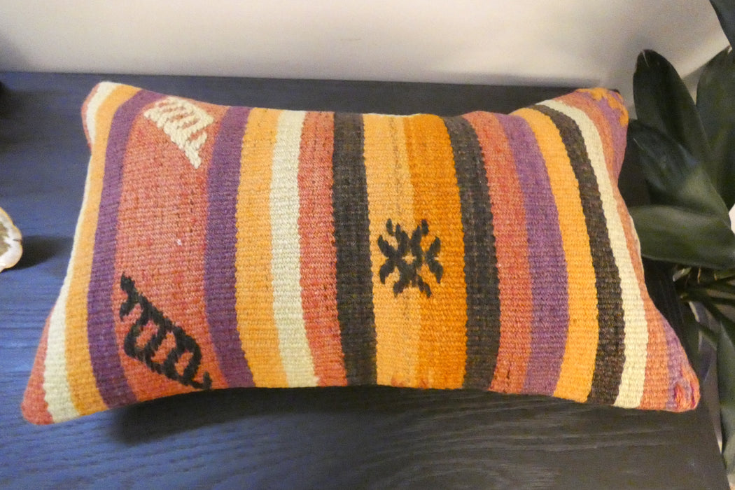 Handmade Turkish Kilim Cushion 30 x 50cm, Vintage Wool Lumbar Cushion with Insert,  Organic Cotton Back- Rugs Direct New Zealand 