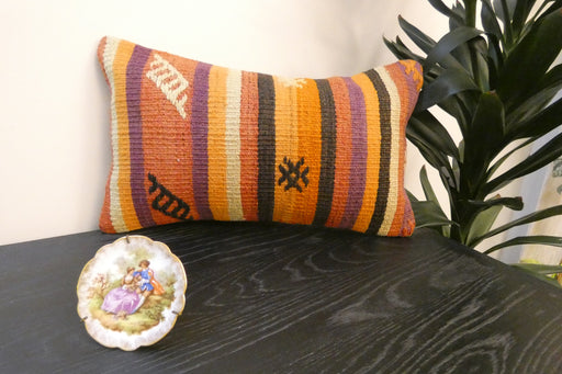 Handmade Turkish Kilim Cushion 30 x 50cm, Vintage Wool Lumbar Cushion with Insert,  Organic Cotton Back- Rugs Direct New Zealand 