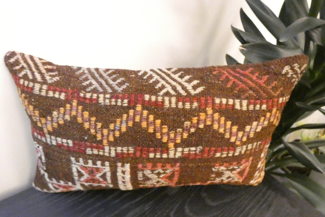 Handmade Turkish Kilim Cushion 30 x 50cm, Vintage Wool Lumbar Cushion with Insert , Organic Cotton Back- Rugs Direct New Zealand 