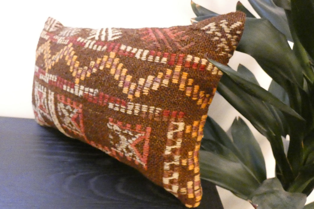 Handmade Turkish Kilim Cushion 30 x 50cm, Vintage Wool Lumbar Cushion with Insert , Organic Cotton Back- Rugs Direct New Zealand 