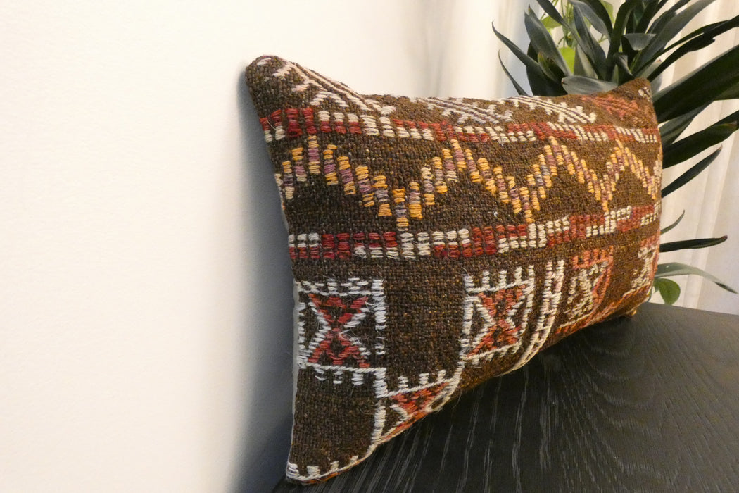 Handmade Turkish Kilim Cushion 30 x 50cm, Vintage Wool Lumbar Cushion with Insert , Organic Cotton Back- Rugs Direct New Zealand 
