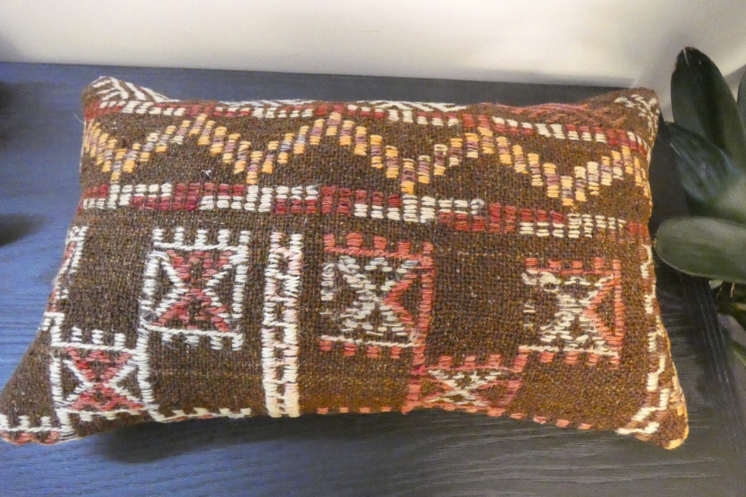 Handmade Turkish Kilim Cushion 30 x 50cm, Vintage Wool Lumbar Cushion with Insert , Organic Cotton Back- Rugs Direct New Zealand 