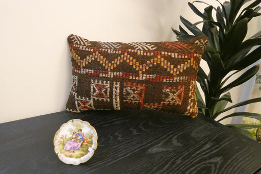 Handmade Turkish Kilim Cushion 30 x 50cm, Vintage Wool Lumbar Cushion with Insert , Organic Cotton Back- Rugs Direct New Zealand 