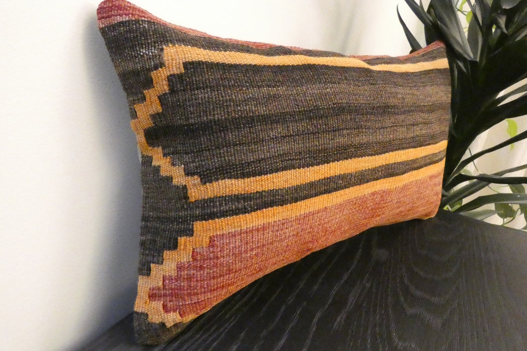 Handmade Turkish Kilim Cushion 30 x 50cm , Vintage Wool Lumbar Cushion with Insert, Organic Cotton Back- Rugs direct New Zealand 